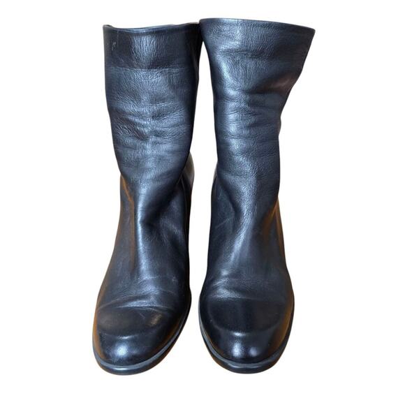 Arche woman’s black leather boots US 9 mid heel wedge - Picture 2 of 10